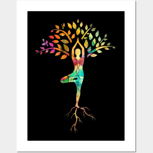 Yoga tree pose with Cosmic Pattern Design, Zen Meditation Posters and Art